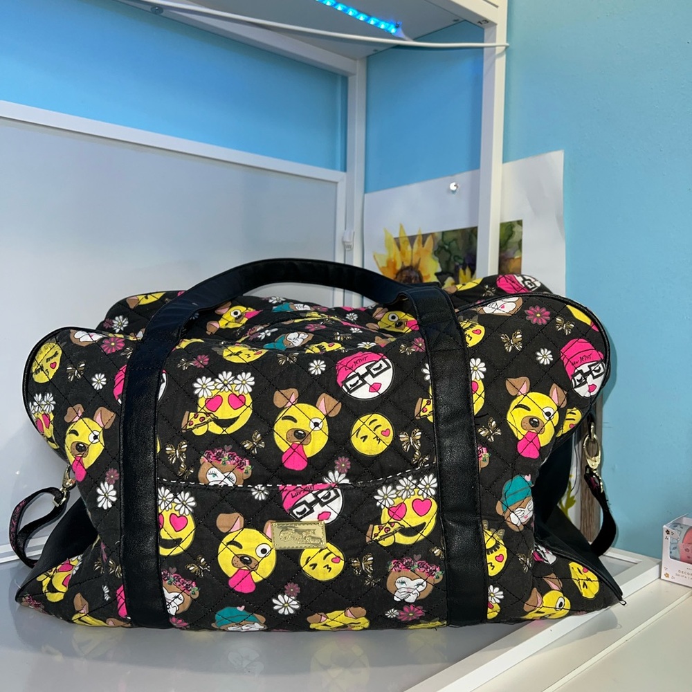 Betsey Johnson Emoji Pattern Black Duffel Bag